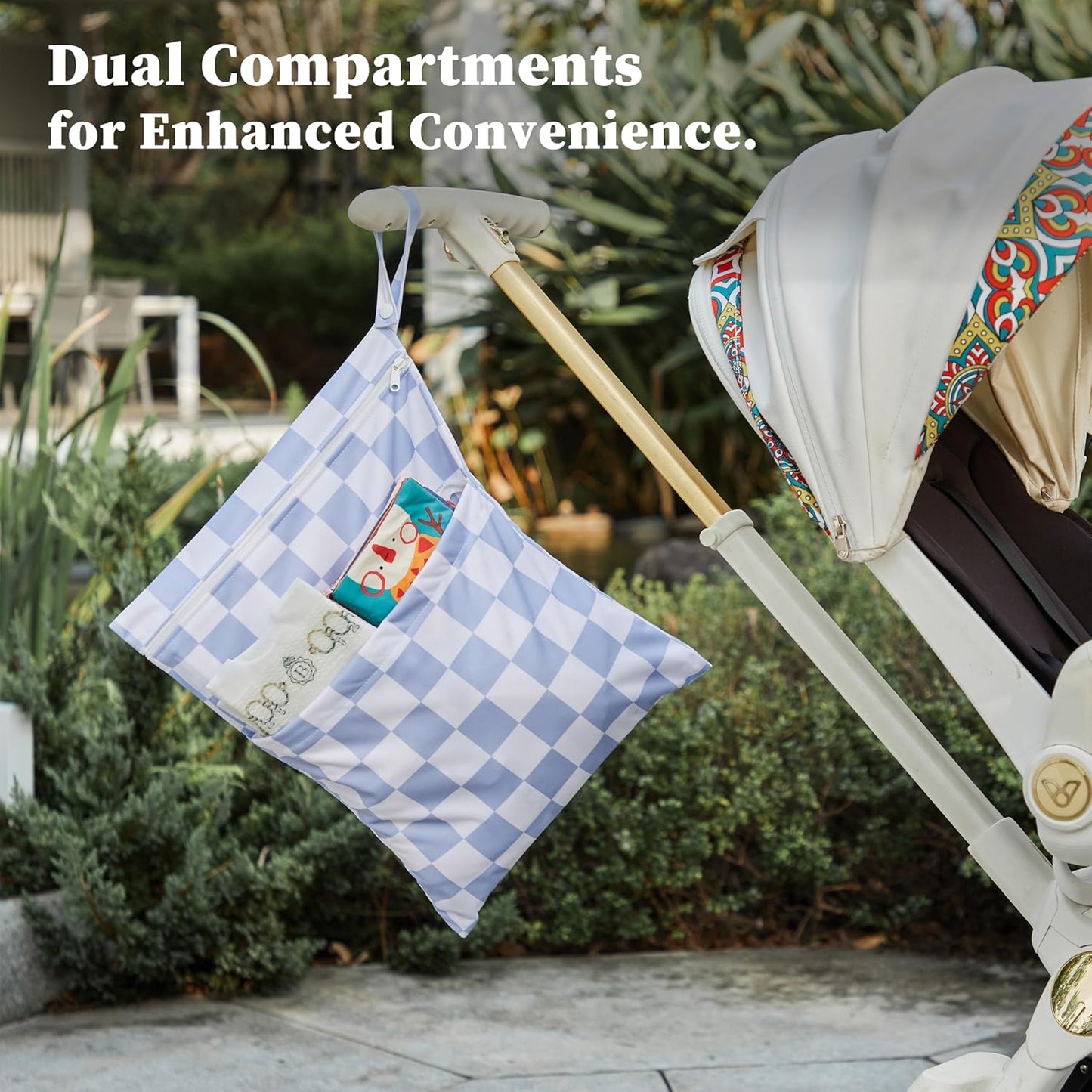 Blue Checkered Waterproof Wet Dy Diaper Bag for Baby Essentials, Travel, Swimsuit, Beach Bag Accessories, Aesthetic Trendy Cute Toddler Baby Bag Pouch, Pack of 2