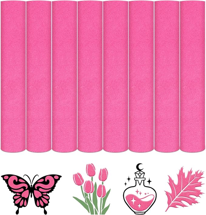 HTVSTD Hot Pink Flock Heat Transfer Vinyl 8pcs 12×10in Iron on Vinyl | Colorful