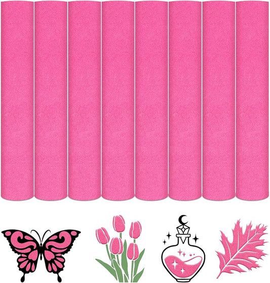 HTVSTD Hot Pink Flock Heat Transfer Vinyl 8pcs 12×10in Iron on Vinyl | Colorful