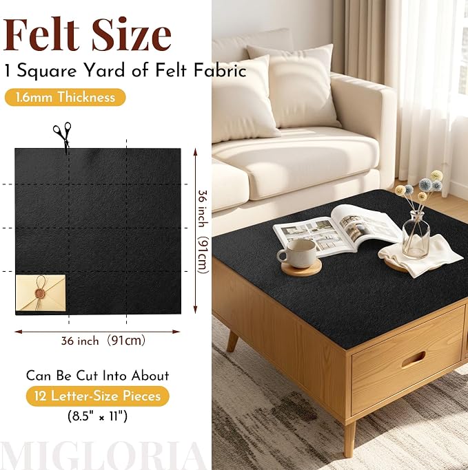 Large Felt Fabric Sheet 36 x 36 Inch, 1.6mm Thick | Soft nonwoven felt
