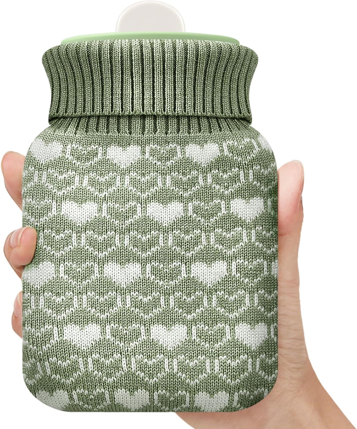 Amylove Mini Hot Water Bottle 320ml for Hot & Cold Compress with Cover Silicone Microwave Heating Small Water Bag for Travel Pain Relief Holiday Gifts(Sage Green)