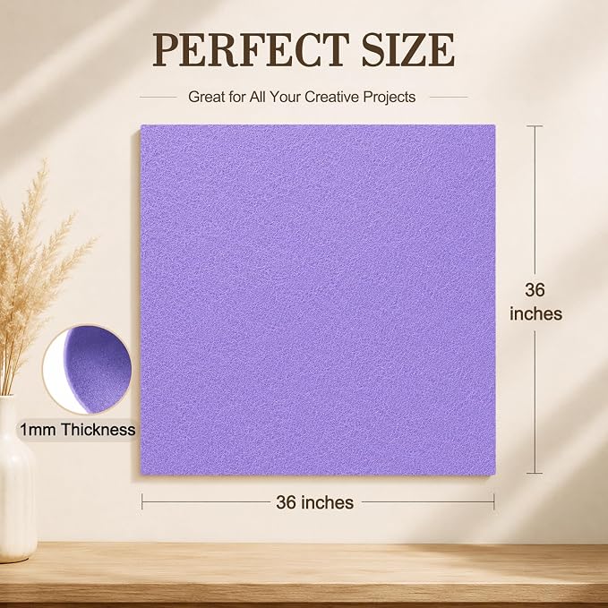 Lavender Large Felt Fabric 36" x 36", 1mm Stiff Felt Sheet, Nonwoven Fabric
