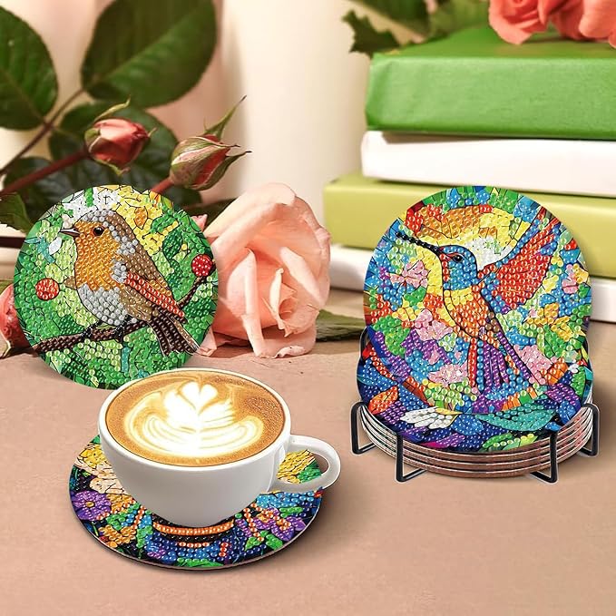 8 PCS Spring Diamond Art Coasters Kits Animals Diamond Painting Coaster |