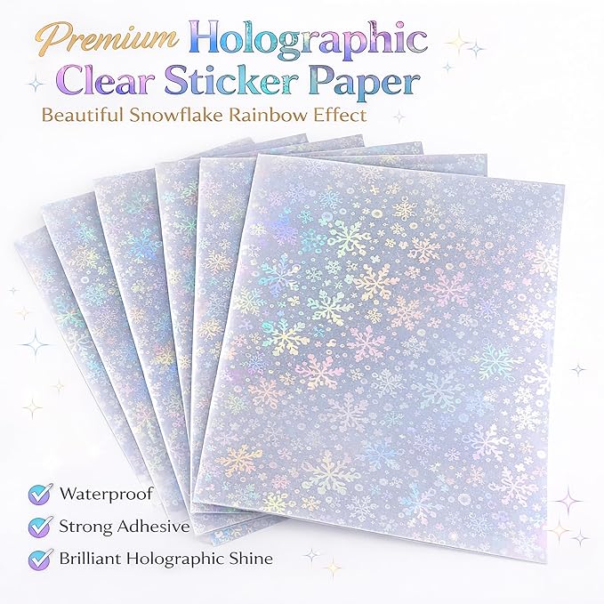 Bleidruck 25 Sheets Snowflake Holographic Clear Sticker Laminate Paper | A4