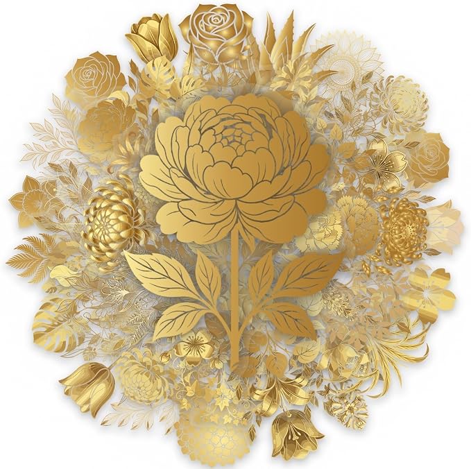 50PCS Gold Foil Floral Stickers, Metallic Botanical Decals, Waterproof PET