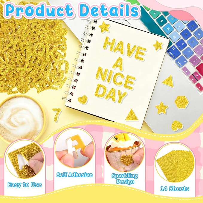 1568 Pcs Foam Letter Stickers Glitter, Self-Adhesive Glitter Alphabet Stickers