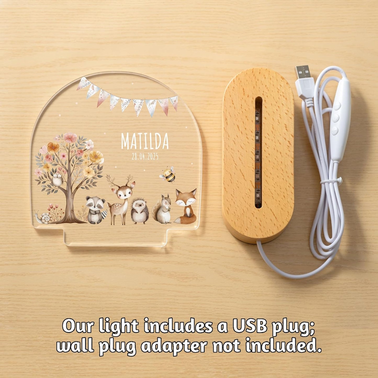 Personalized Baby Gifts for Kids, Custom Name LED Acrylic Plaque Night Light, Safari Jungle Animals Lamp, Perfect Baby Shower Newborn Christmas Gifts for Boys Girls, Children's Nursery Decor
