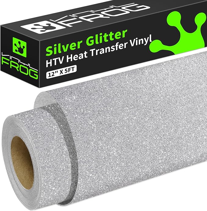 VINYL FROG Glitter HTV Vinyl Heat Transfer Vinyl Roll 12" x 5ft Silver Iron on
