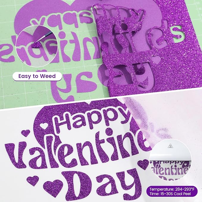 Purple Glitter HTV Heat Transfer Vinyl, Glitter Iron on Vinyl Roll 10" x8ft |