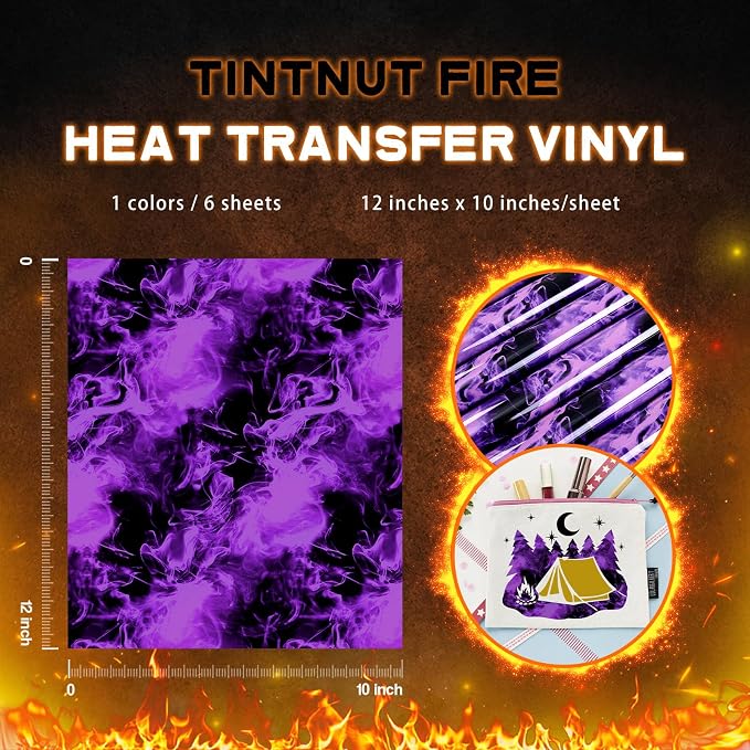 Tintnut Purple Flame Heat Transfer Vinyl, stretch washable, suitable
