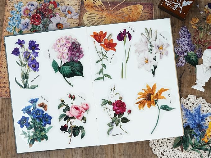 Knaid 100 Pieces Vintage Flower Stickers Set
