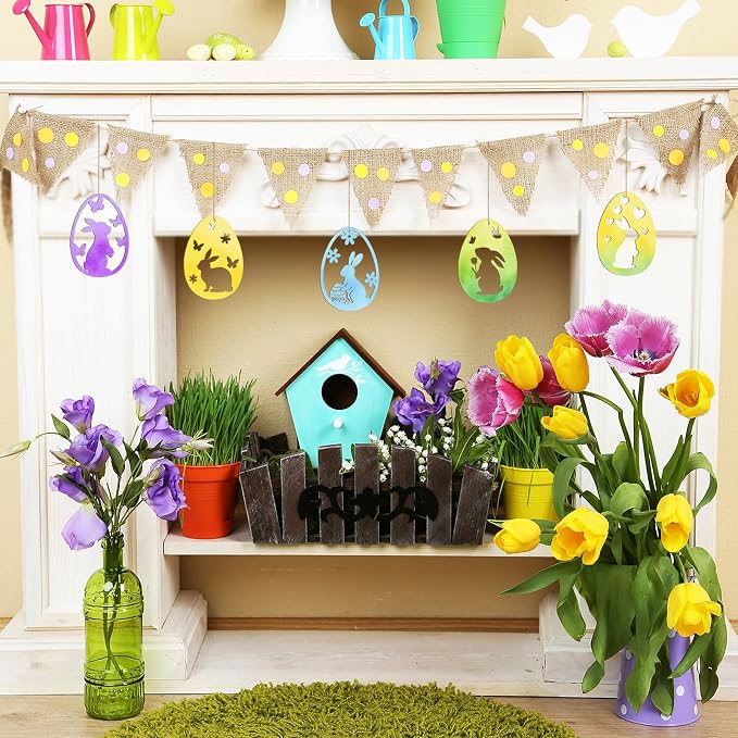36PCS Wooden Easter Ornaments to Paint, 6 Styles DIY Blank Unfinished Wood Egg