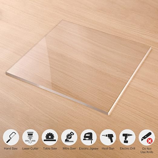 KAITELA Clear Acrylic Sheet 12" x 12" Cast Plexiglass Square 1/4" Thick