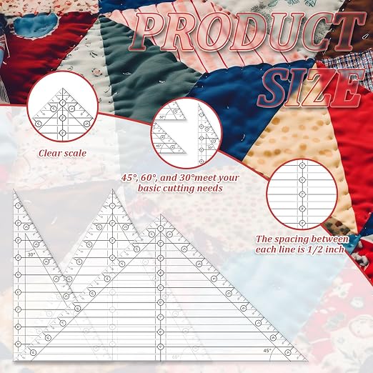 Watersay 3 Pcs 30° 45° 60° Quilting Rulers Triangle 10 Inches Templates Acrylic