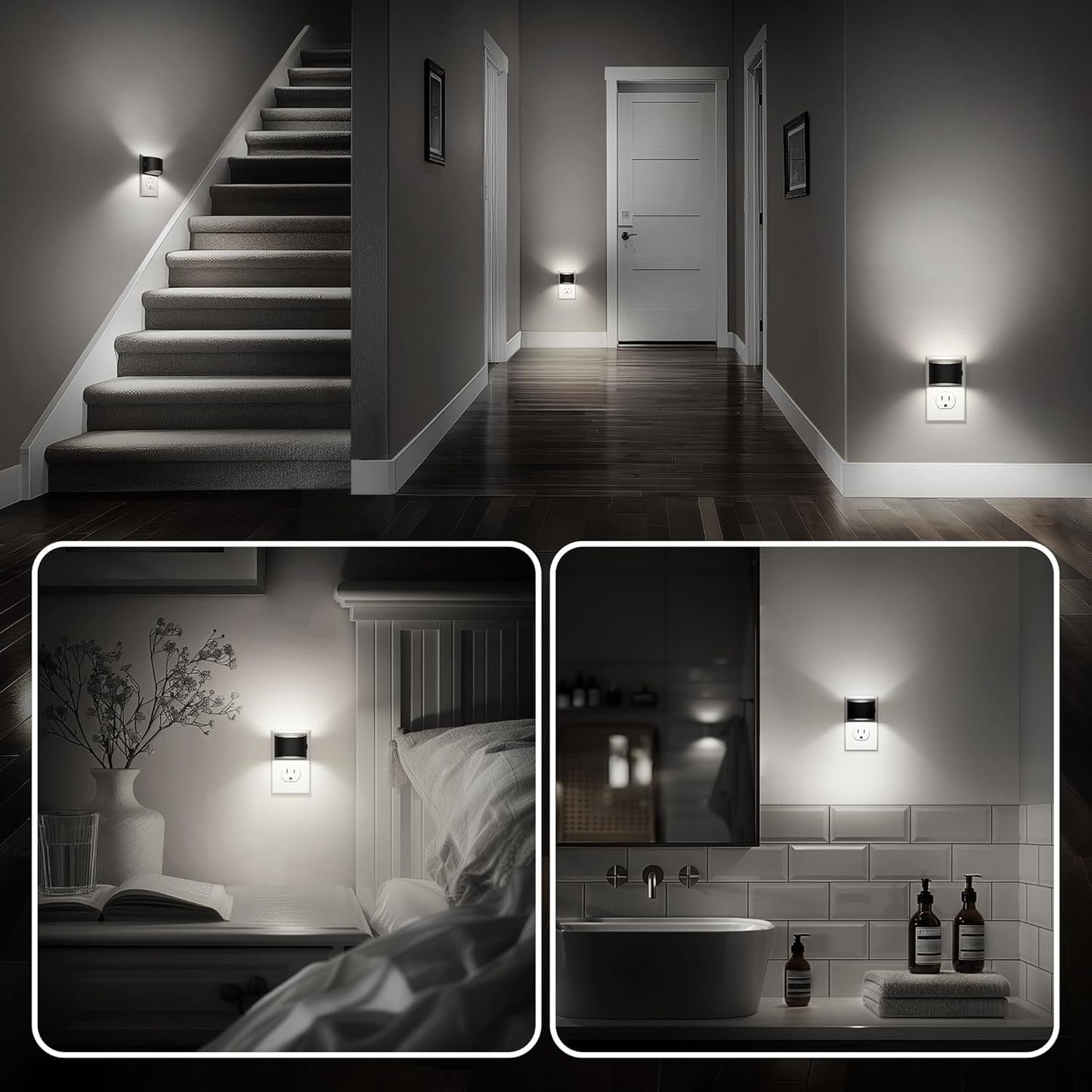 DORESshop LED Night Light[4 Pack], Night Lights Plug into Wall, 3 Level Brightness Adjustable Plug in Night Light, Dusk to Dawn Sensor, Nightlights for Adults, Bedroom, Bathroom, Hallway, 5000K