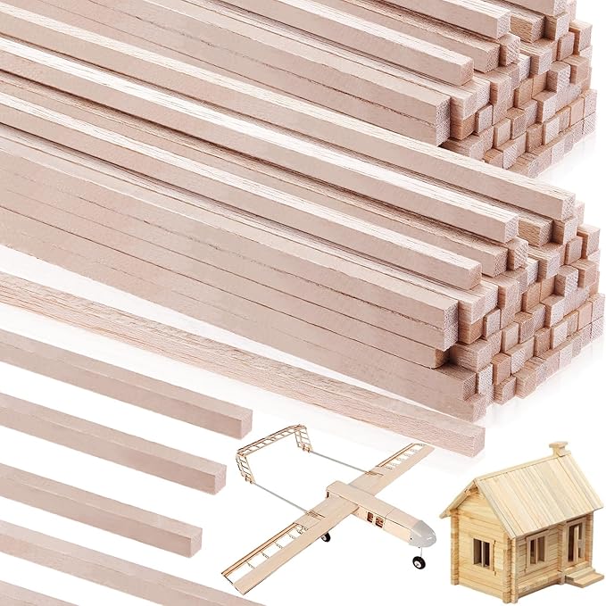 Timtin 225 Pieces 1/4" x 12" Balsa Wood Sticks Square Wooden Dowels Wood Square