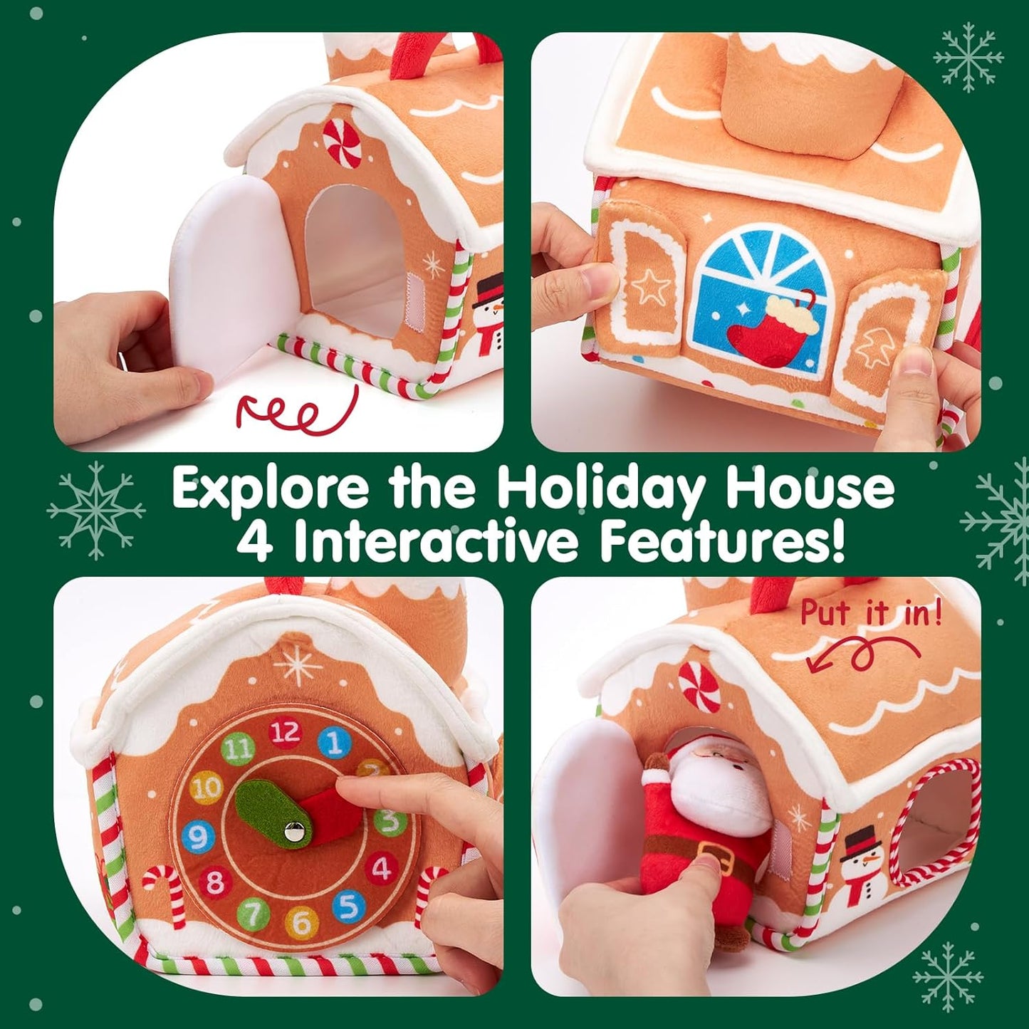 hahaland Baby Christmas Toy for 6 + 12 18 Months – Musical & Sensory Plush Christmas Toys Set with Gingerbread House, Santa, Reindeer, Gingerbread, Rattles & More - 7-Piece