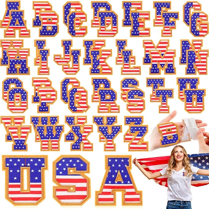 WILLBOND 52 Pcs 4th of July Alphabet Patches 250th Anniversary Self Adhesive