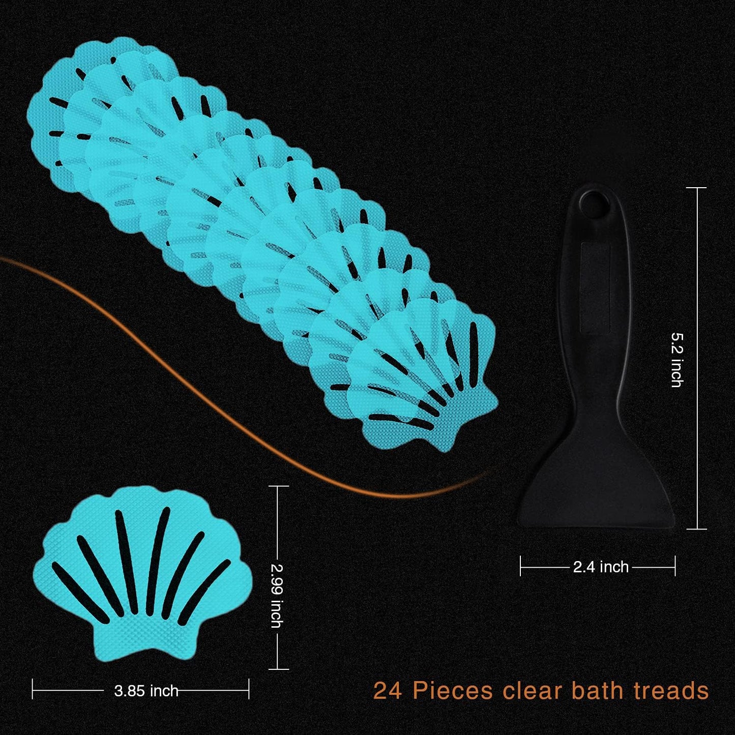 Non-Slip Bathtub Stickers, 24 PCS Shell Safety Bathroom Tubs Showers Treads Adhesive Decals Scraper (Blue)
