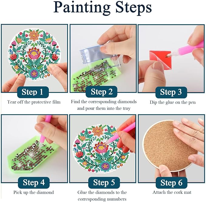 8PCS Flowers Diamond Art Coasters Kits, Diamond Painting Coasters