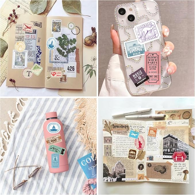 Prstincol 300 Pcs Vintage Travel Stickers Ticket Stickers