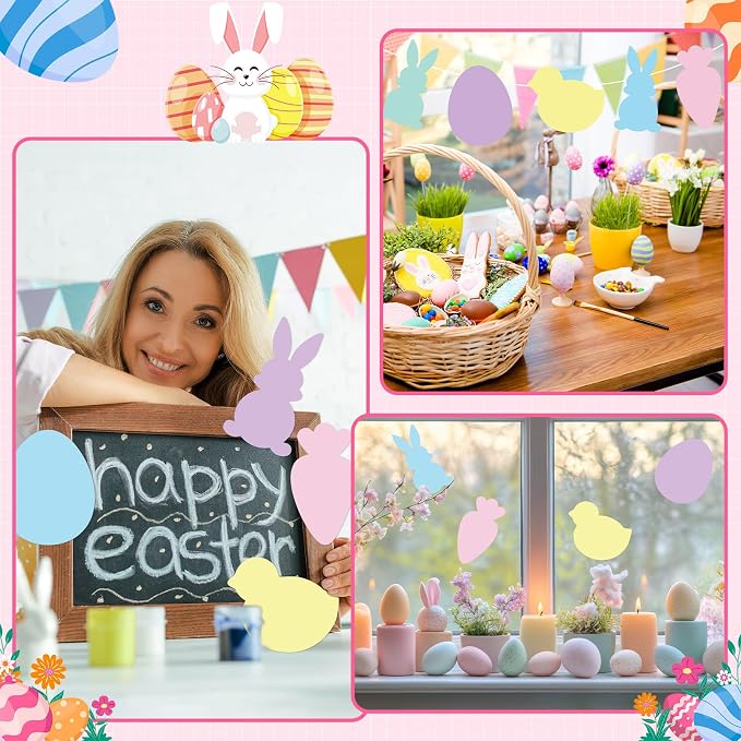 Funrous 80 Pcs Easter Paper Cutouts Pastel Bunny Egg Chick Carrot Cutouts