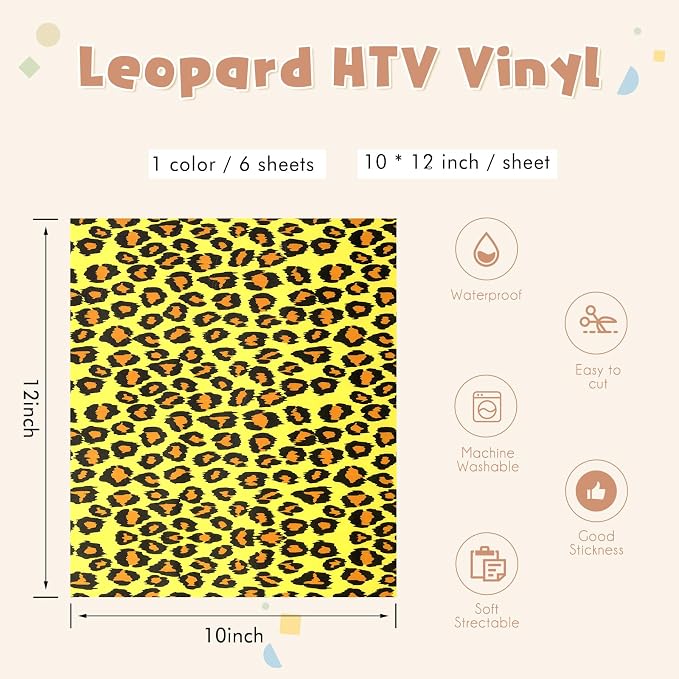 Tintnut Yellow Leopard Heat Transfer Vinyl, easy cut & weed, stretch washable