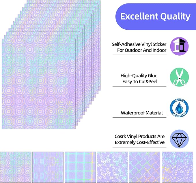 36 Sheets Holographic Laminate Sheets 8.5x11 Inch Self Adhesive 6 Patterns |