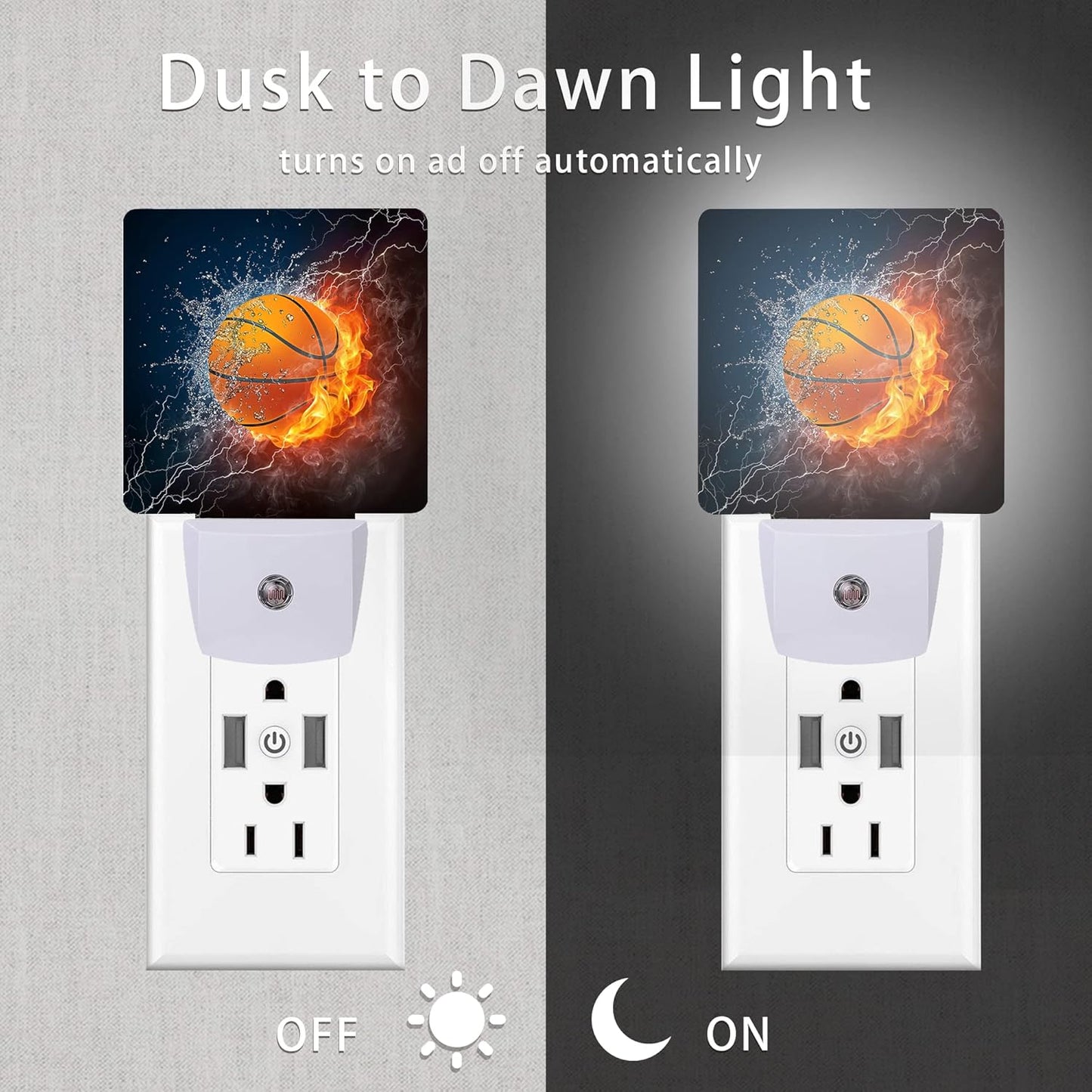 Basketball Night Light,Fire and Water Basketball Night Lights Plug into Wall for Boys Girls, Led Lights for Stairway/Hallway/Bedroom 0.5W Nightlight Sleep Friendly