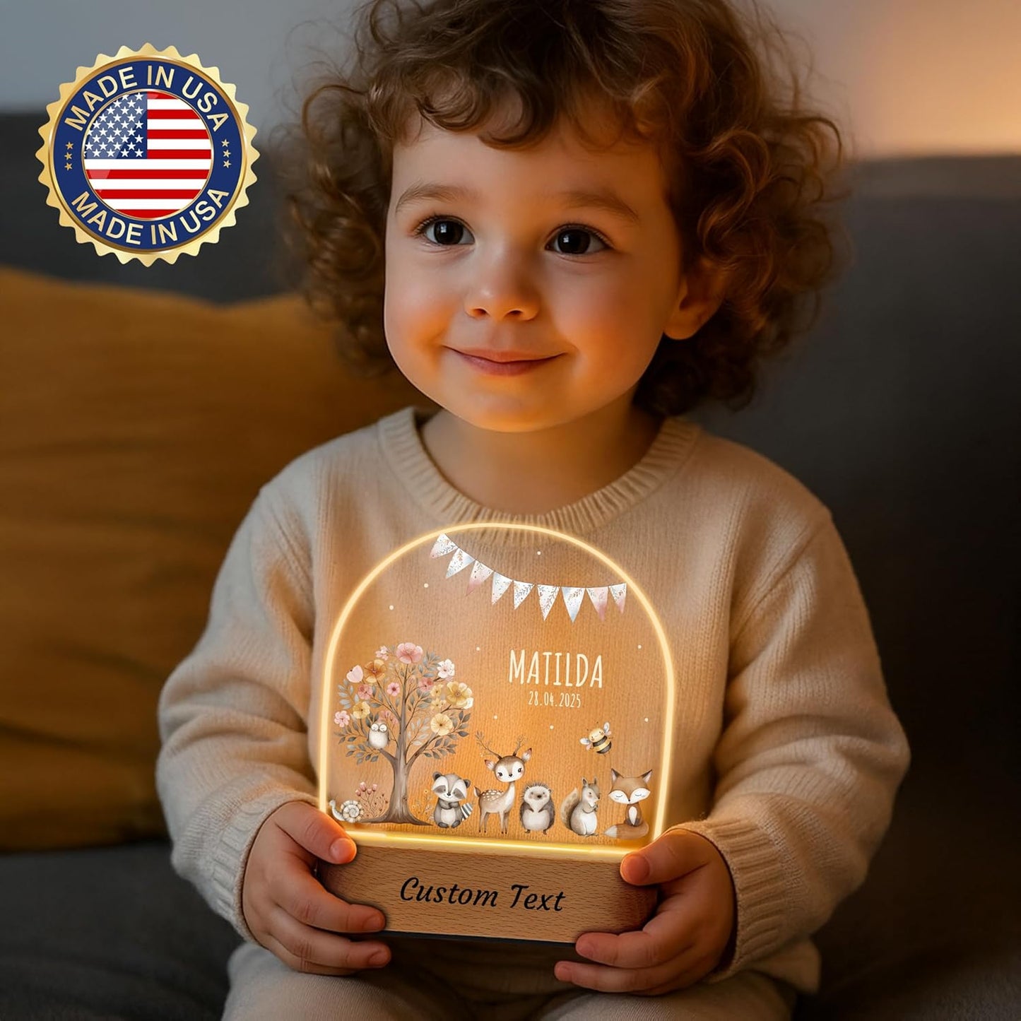 Personalized Baby Gifts for Kids, Custom Name LED Acrylic Plaque Night Light, Safari Jungle Animals Lamp, Perfect Baby Shower Newborn Christmas Gifts for Boys Girls, Children's Nursery Decor