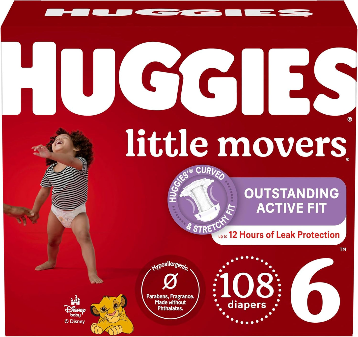 Huggies Size 6 Diapers, Little Movers Baby Diapers, Size 6 (35+ lbs), 108 Count (2 Packs of 54), Packaging May Vary