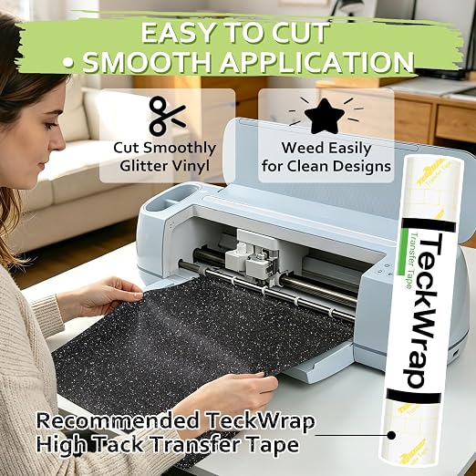 TECKWRAP Black Glitter Vinyl Permanent – Shimmer Vinyl Adhesive Vinyl Roll 1ft