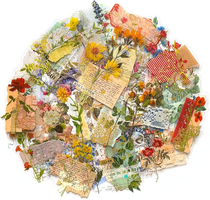 180PCS Gold Foil Vintage Botanical Flower Scrapbook Stickers, Craft Supplies