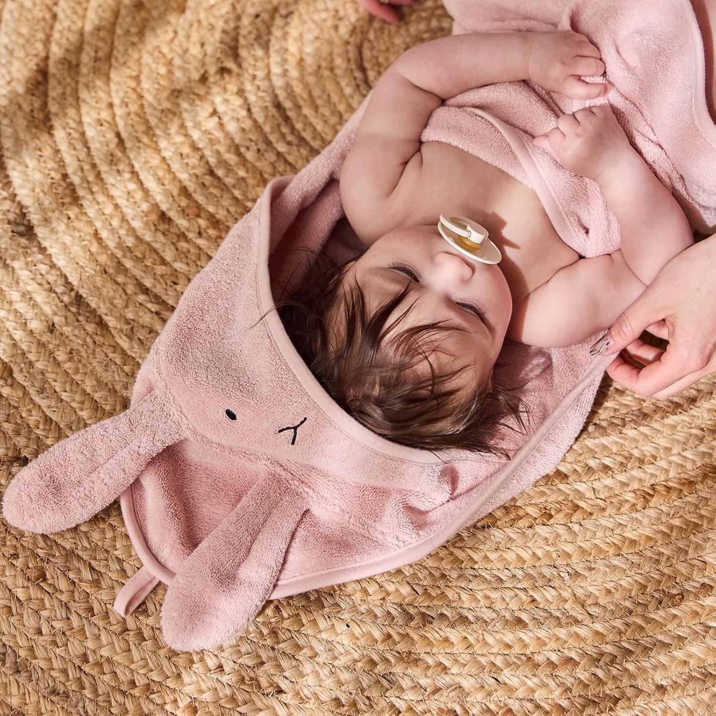 Baby Hooded Towel – Organic Cotton Baby Bath Towels – Baby Towels, Baby Bath Towels for Baby Girl, 32" x 32" Super-Soft and Absorbent Baby Towels for Newborn (Rabbit - Blush)