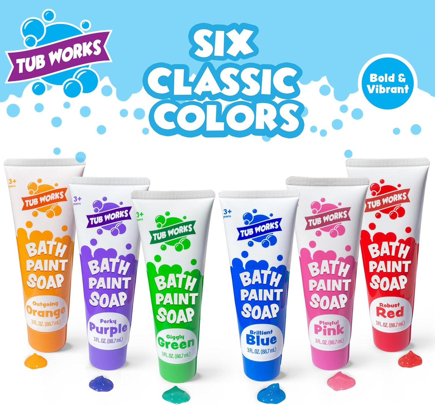 Tub Works® Bath Paint Soap Bath Toy, Classic 6 Pack | Non-Toxic | Washable Bathtub Paint for Finger Painting on Tub Walls | Ideal Toddler Bath Toys for Creative Play | Easy to Clean, Fun Bath Art