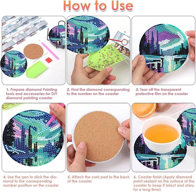 ijbnhd 8 Pcs Aurora Diamond Art Coasters Kits Landscape 4x4 inch | Diamond