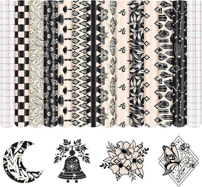 Black and Ivory Permanent Adhesive Vinyl 12 Sheets 12'' x 10'' | White Boho