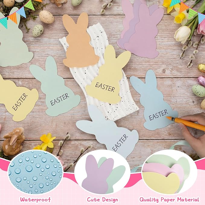 Funrous 80 Pcs Easter Bunny Cutouts Pastel Rabbit Shape Paper Cutouts Easter