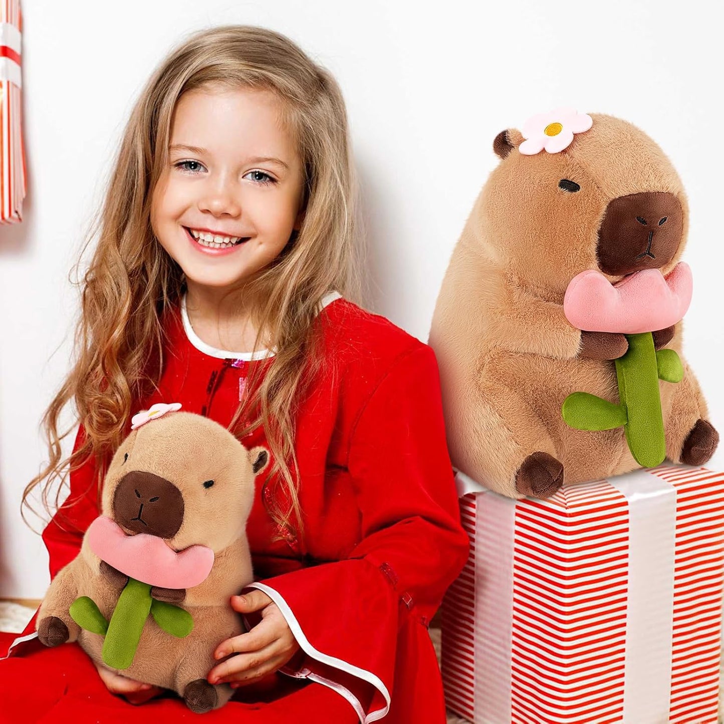 Achwishap Capybara Plush,Cute Plushies Capybara Stuffed Animals,Capybara Plush Toys,Kawaii Plushie Stuffed Toy with Flower Plushies Gift for Kids Adults Birthday(Capybara with Holding Flower,16”)