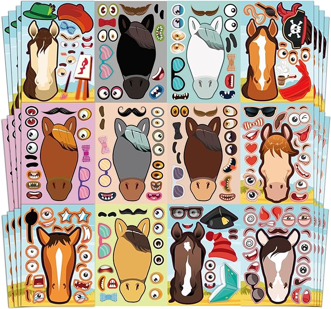 Aowplc 48 Pcs Make A Horse Sticker Sheets Mix and Match