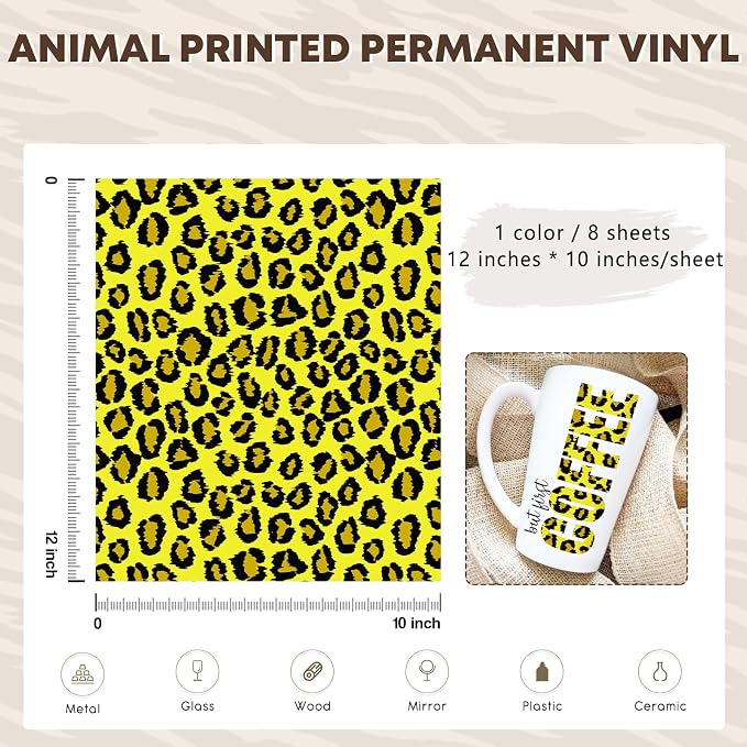Tintnut Yellow Leopard Permanent Vinyl Spots Adhesive Vinyl 8 Pcs 12x10in |