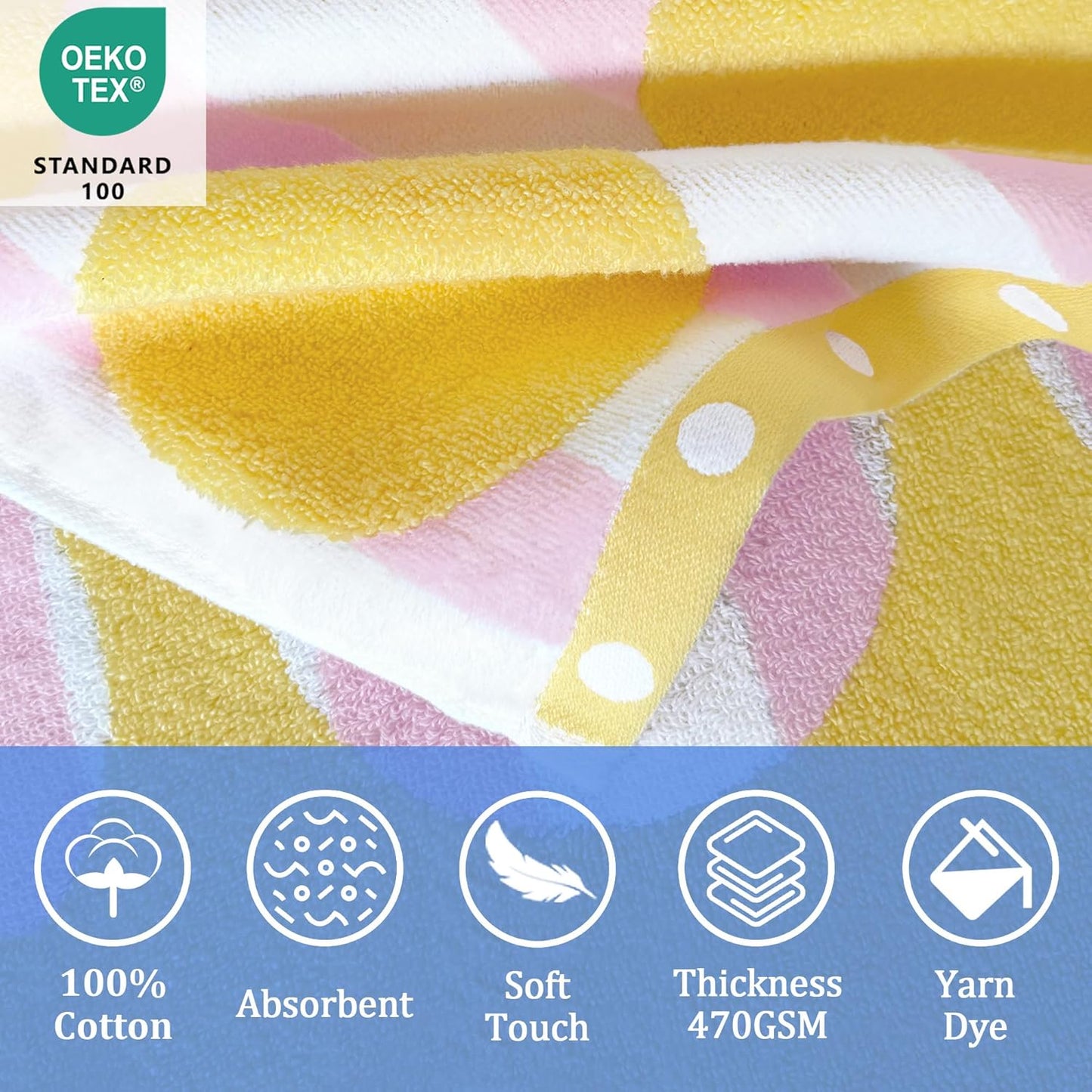 VOOVA & MOVAS Kids Bath Towel with Hood(3-10Years), Quick Dry Absorbent Lightweight Towel Wrap for Pool | Swim | Bath | Beach, Pink Strip Dot
