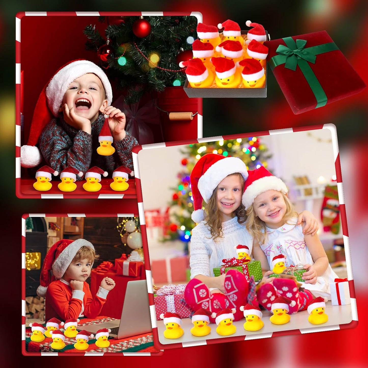 Liliful 96 Pcs Christmas Rubber Ducks with Hat Xmas Mini Rubber Ducks in Bulk Holiday Party Favors Bath Toys for Christmas Party Decor Gift (Santa Hat)