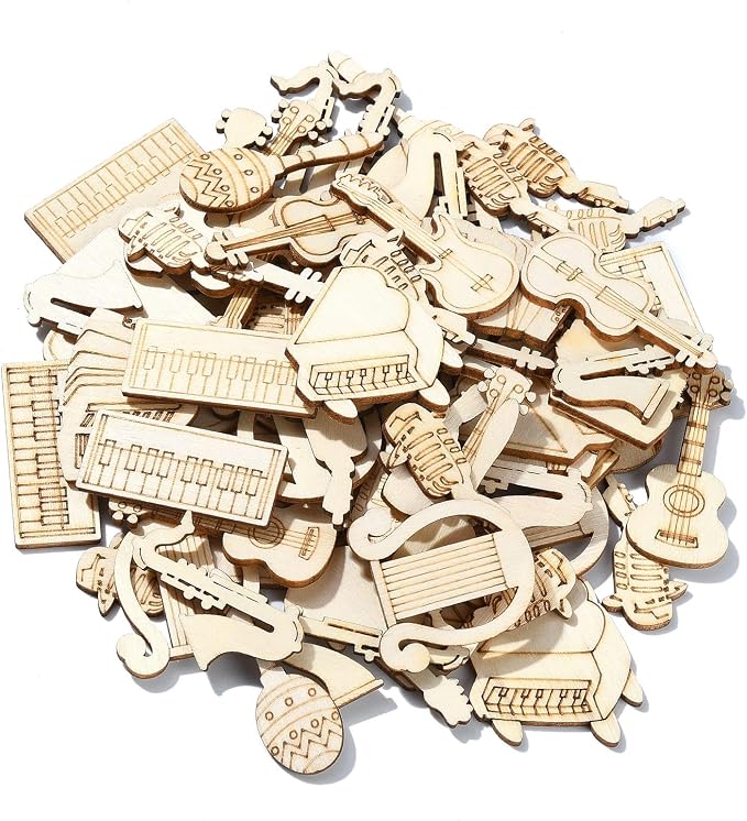 200 Pcs Unfinished Musical Instruments Wood Cutouts Music Painting Wooden Shapes