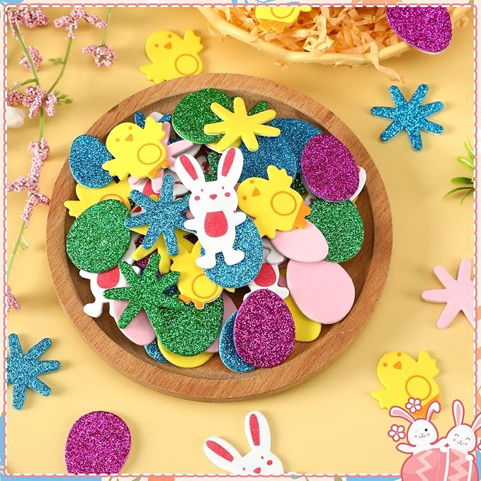 600Pcs Easter Foam Stickers Glitter Bunny Eggs Chick Stickers | Self-Adhesive