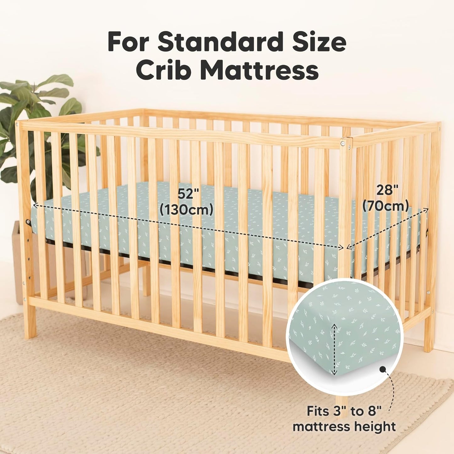 2-Pack Waterproof Baby Crib Sheets for Boys, Girls - 52x28 Viscose Derived from Bamboo Toddler Bed Sheet Neutral, Fitted Crib Mattress Protector Cover for Baby Bedding, Soft & Gentle (Prairie)