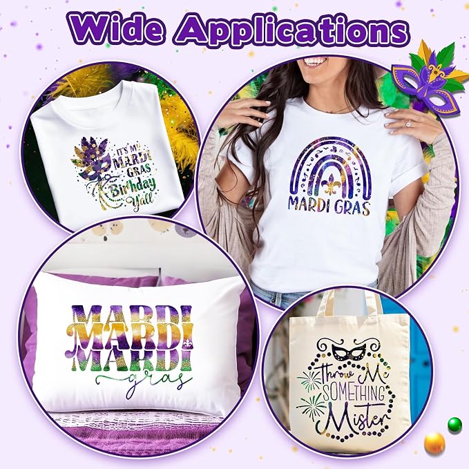 Tintnut Mardi Gras Sparkle HTV Vinyl, easy cut & weed, stretch washable