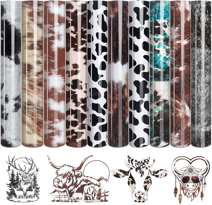 Tintnut Cowhide Heat Transfer Vinyl, 10 Sheets 12x10in Iron on Vinyl | Animal