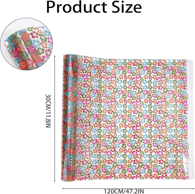 Flower Printed TPU Jelly Faux Leather Fabrics, 11.8 x 47.2 Inch Clear TPU Vinyl