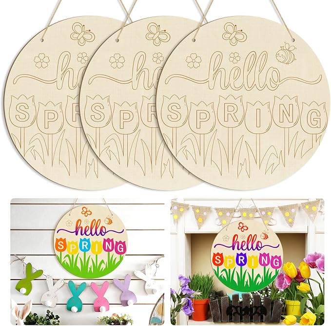 Large Size 12" Wooden Spring Ornaments to Paint, Flower Wooden DIY Blank